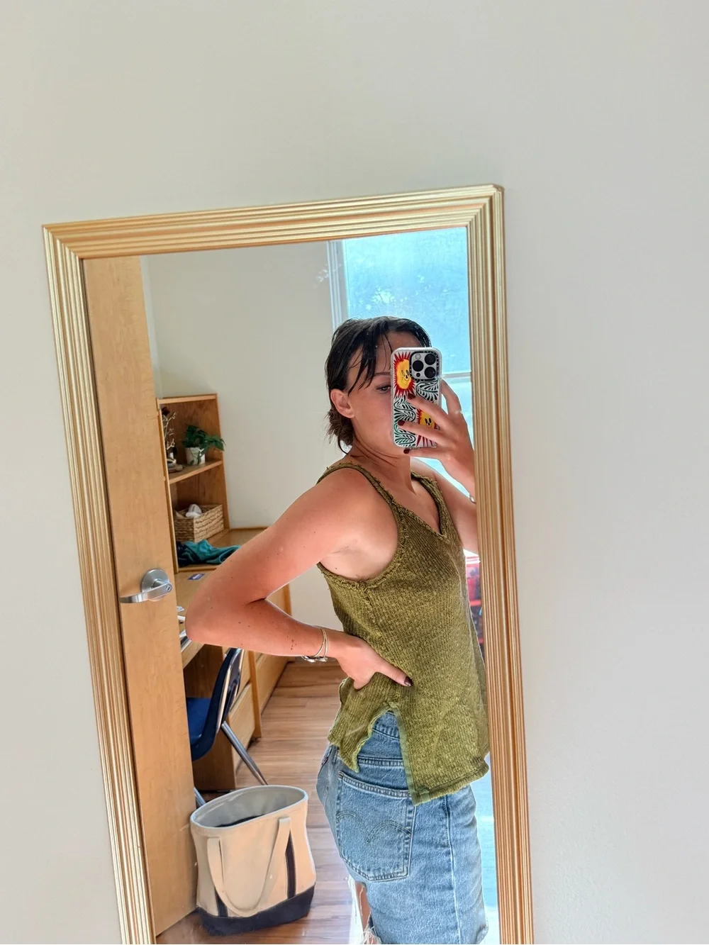 Free People Olive Knit Tank Top - ONE OF A KIND